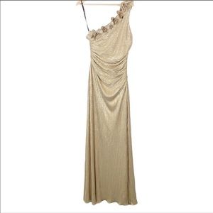 Rachel Zoe one-shoulder ruffle-trimmed pleated lamé gown